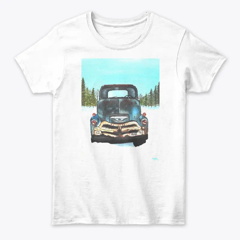 Mom's Truck painting on a ladies T